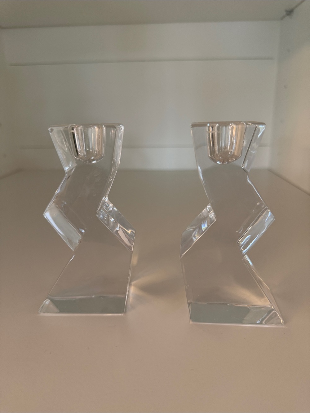 Clear Glass Zigzag Pair Candle Holders - Home Accents